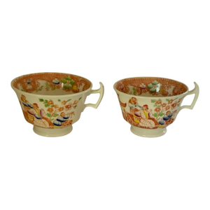 Antique Hilditch & Son Chinoiserie Porcelain Teacups Pair Made in Staffordshire - a Pair