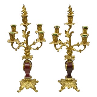 Antique French Louis XV Rococo Style Gold Gilt Bronze Candelabras - A Pair For Sale