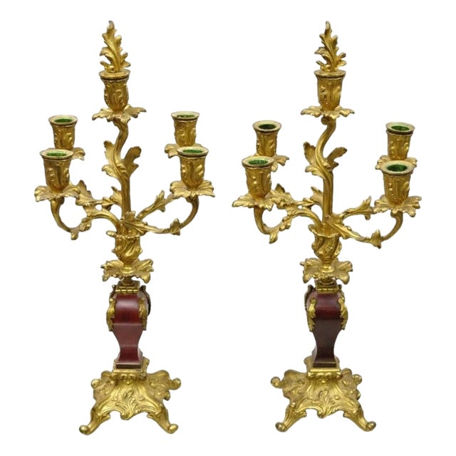Antique French Louis XV Rococo Style Gold Gilt Bronze Candelabras - A Pair For Sale
