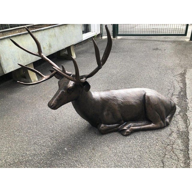Large Life-Size Reclining Stag Garden Sculpture in Bronzed Cast Aluminium For Sale - Image 6 of 9