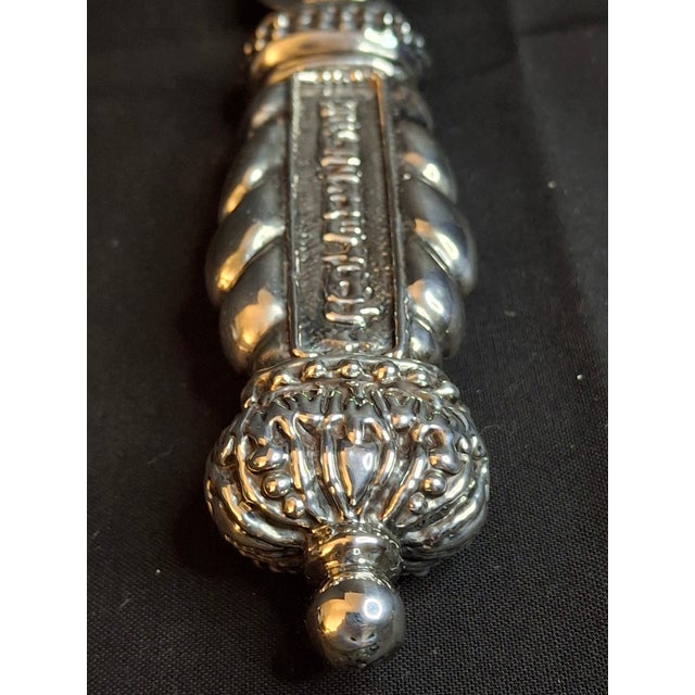 1990s Mazon Sterling Silver .925 Shabbat Challah Knife 13" Serrated Steel in Box Judaica For Sale - Image 11 of 18