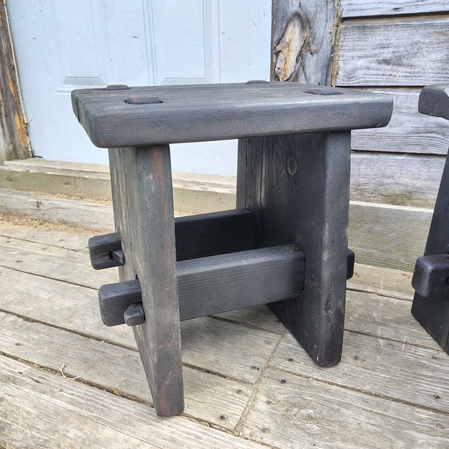 Japanese Set of Two 16" Tables/Stands." Yakisugi" Finish "Reclaimed Barnwood" Wabi Sabi, Minimalism, For Sale - Image 3 of 5