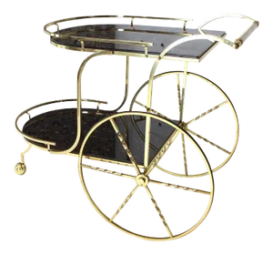 1970s Mid-Century Modern Brass Tortoise Finish Glass Bar Serving Cart