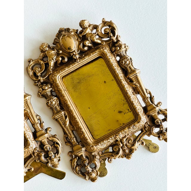 Metal Pair of Neoclassical Style Gilt Bronze Picture Frame With Cherub, France, Late 19th Century For Sale - Image 7 of 10