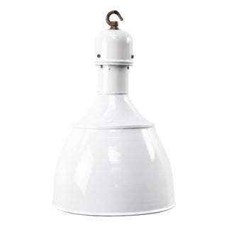 Industrial White Enamel and Brass Pendant Light, 1950s For Sale