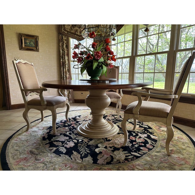 French Country Town & Country 60" Diameter Centre Table by Century Furniture With 22" Lazy Susan 1990s For Sale - Image 3 of 12
