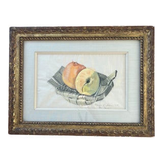 Original 1950s Still Life Watercolor Painting by Listed Artist Marion v. Dorn Beautifully Framed With Silk and a Gilded Frame For Sale
