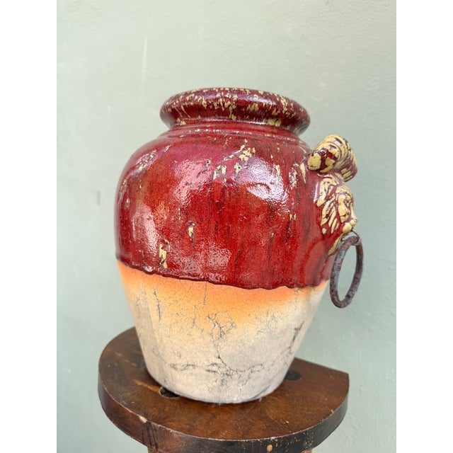 Vintage Terracotta Lion-Head Handles Vessel / Urn — Italian Mediterranean Style For Sale In Miami - Image 6 of 9