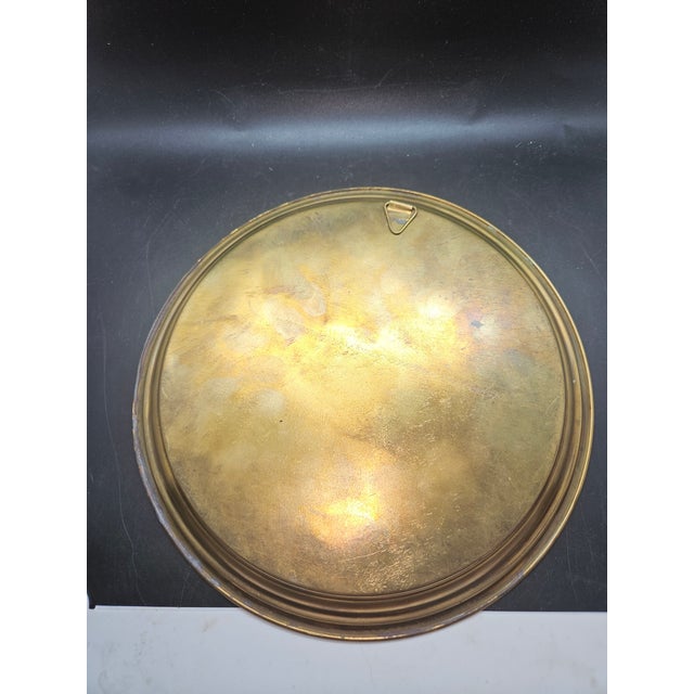 Vintage Decorative Brass Plate Features an Incised Nature Scene, Prominent Antelope For Sale - Image 4 of 4