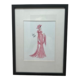Late 20th Century Original Signed Fashion Illustration by Guillermo Meraz - Glamorous Evening Gown, Framed For Sale