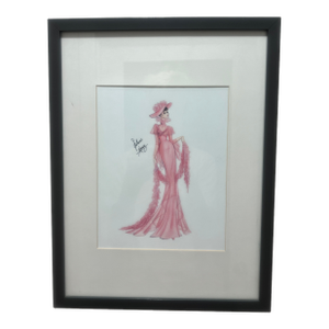 Late 20th Century Original Signed Fashion Illustration by Guillermo Meraz - Glamorous Evening Gown, Framed