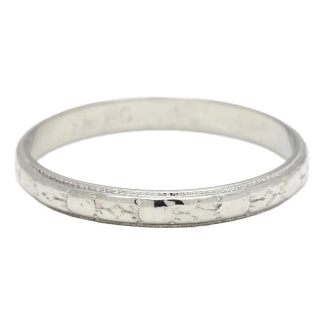 Vintage Ostbye Barton Engraved Band, 18k White Gold, Ring Size 6.25 For Sale