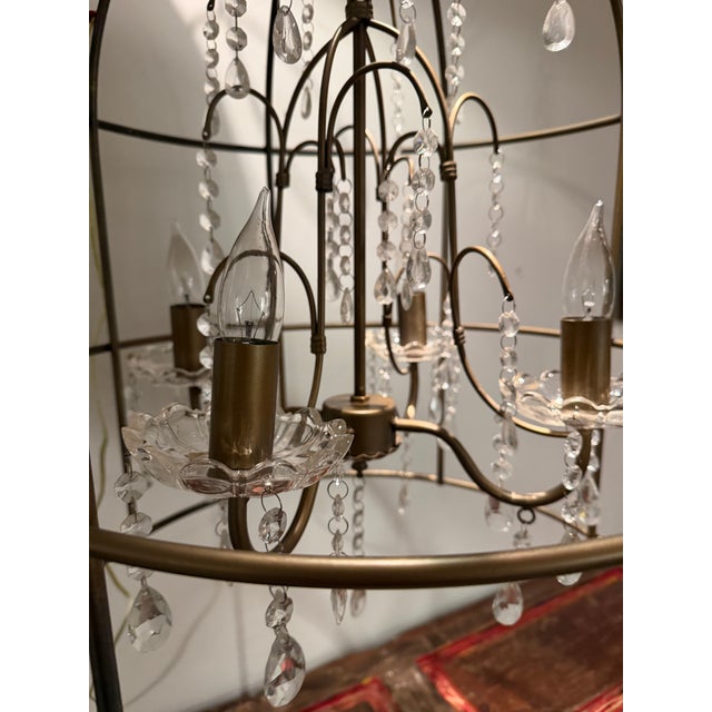 Antique Brass Birdcage Crystal Chandelier Pendant Light – 4 Light French Country Style For Sale - Image 12 of 15