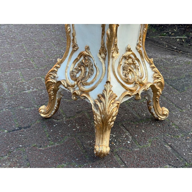 Late 20thC Italian Baroque Cream Gold Pedestals Pair For Sale - Image 17 of 18
