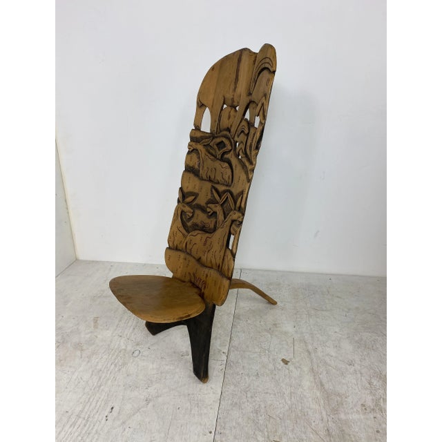 African Hand Carved Tribal Chair, 1960s For Sale - Image 4 of 12