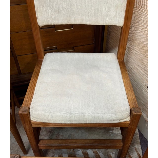 Mid 20th Century Mid Century Angular Wood Dining Chairs With Thick Linen Upholstery For Sale - Image 5 of 7