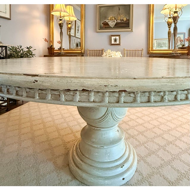 French Provincial Elegant French Provincial Round Pedestal Dining Table With Distressed European Finish For Sale - Image 3 of 9