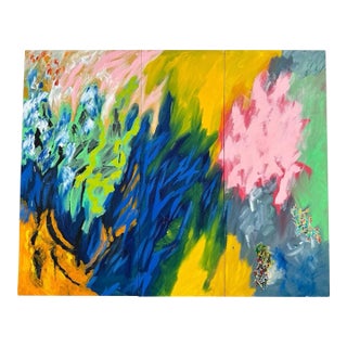 Large “Sand Stars” Abstract Expressionist Triptych by Nina Smith, 1985 – Original Signed Acrylic on Canvas Painting For Sale