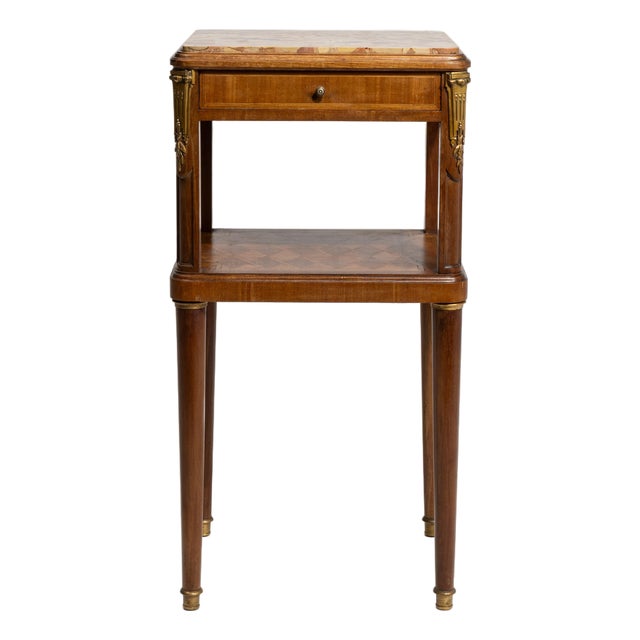 Louis XVI Marble-Top Side Table with Brass Details, Neoclassical Style, France, 19th Century For Sale