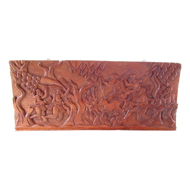 Low Relief Panel in African Carved Wood, 1970s For Sale