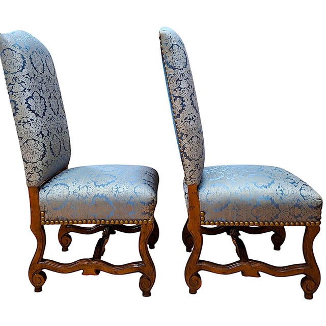 Pair of Louis XIII-style “Os De Mouton” Upholstered Side Chairs For Sale - Image 4 of 11