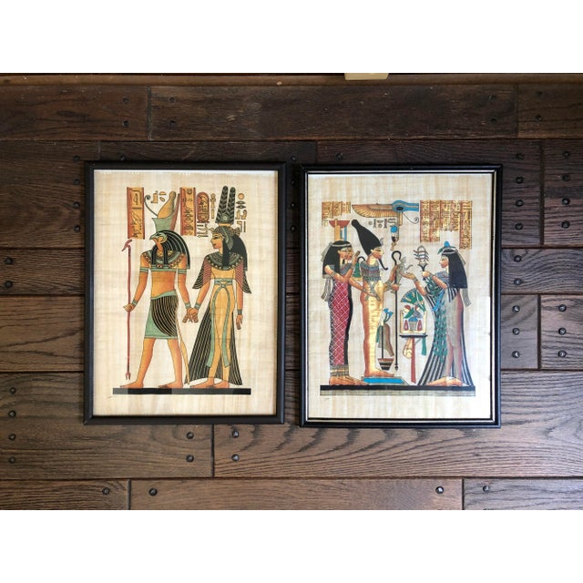 Mid 20th Century Mid 20th Century Framed Egyptian Prints on Papyrus - Set of 2 For Sale - Image 5 of 5