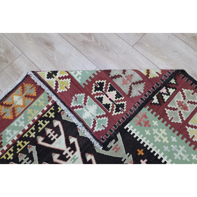 1980s Mid-Century Burgundy Flamestich Kilim Rug For Sale - Image 12 of 13