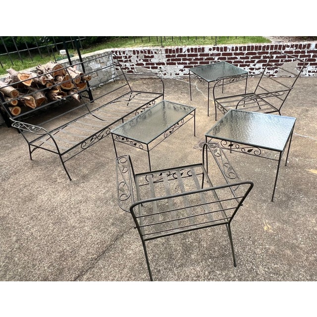 Vintage Mid-Century Russell Woodard Wrought Iron Patio Set, Attributed, 6 Pieces For Sale - Image 14 of 16
