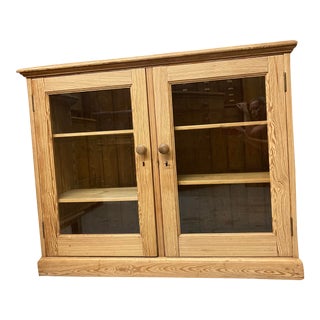 19th Century English Pine Cabinet Bookcase With Glass Front For Sale