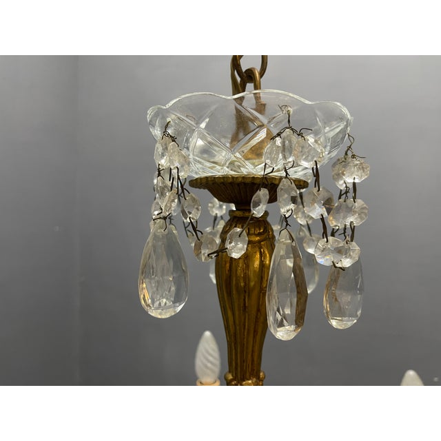 Italian Brass Crystal Chandelier, 1950s For Sale - Image 4 of 16