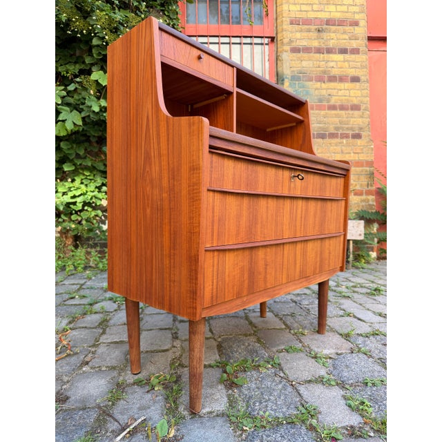 Teak Secretary Desk with Mirror and Lock, Denmark For Sale - Image 9 of 11