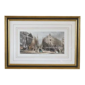 George Chambers Colored Engraving, City of London, Mansion House, Poultry and Princes Street