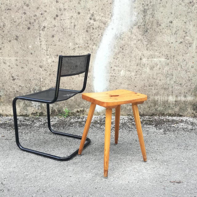 Pine Stool with Concave Seat and Pencil Legs, France, 1970s For Sale - Image 8 of 10
