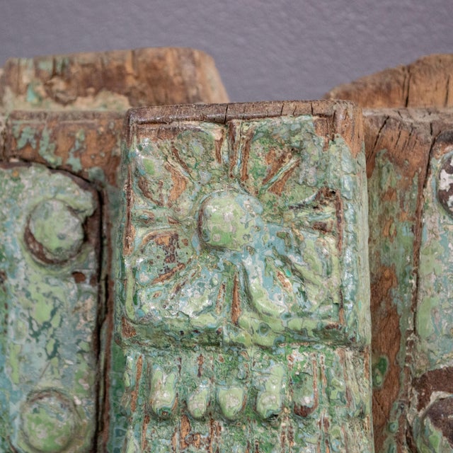 Wood Pair of Antique Traditional Rajasthani Doors With Remnants of Green Paint For Sale - Image 7 of 8