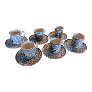Vintage Hand Made Blue and White Turkish Coffee /Espresso Cups - 12pcs