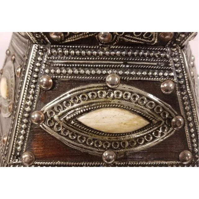 Moroccan Large 22" High Moroccan Hexagonal Wooden Vase Inlaid With Bone and Metal For Sale - Image 3 of 7