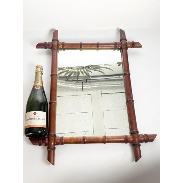 Faux Bamboo Wooden Mirror, France, 1960s For Sale - Image 3 of 10