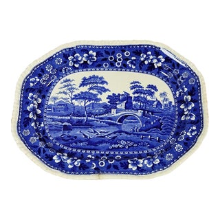 17" English Antique Blue Copeland Spode's Tower Platter Serving Tray For Sale