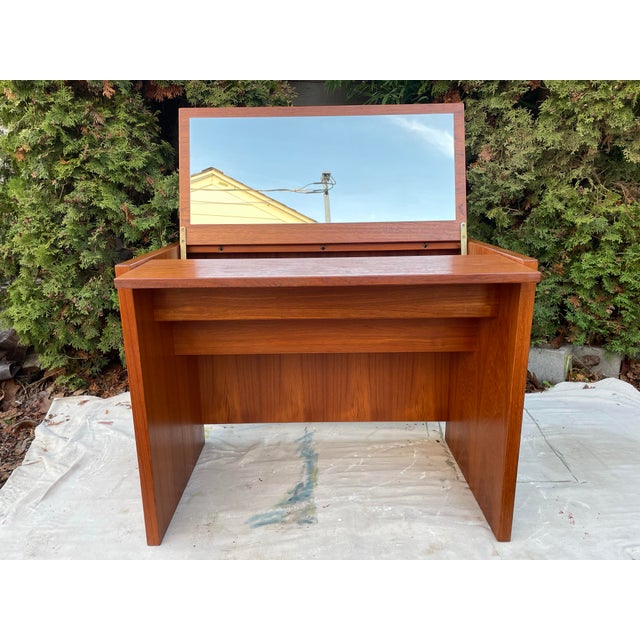 Mid-Century Modern Danish Teak Flip-Top Vanity or Desk - 1960s For Sale - Image 4 of 9