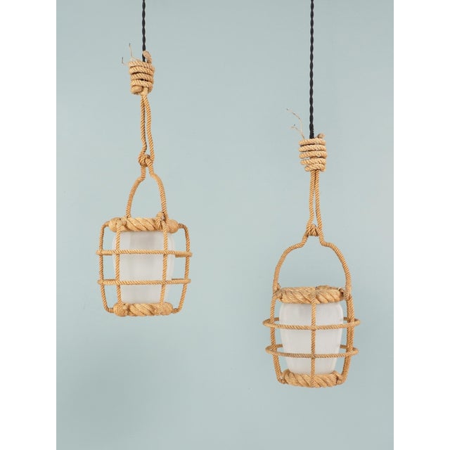 1960s Rope and Opaline Lanterns by Adrien Audoux & Frida Minet, 1960s, Set of 2 For Sale - Image 5 of 5