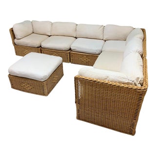 Seven Piece Wicker Sectional Sofa in the Manner of Michael Taylor For Sale