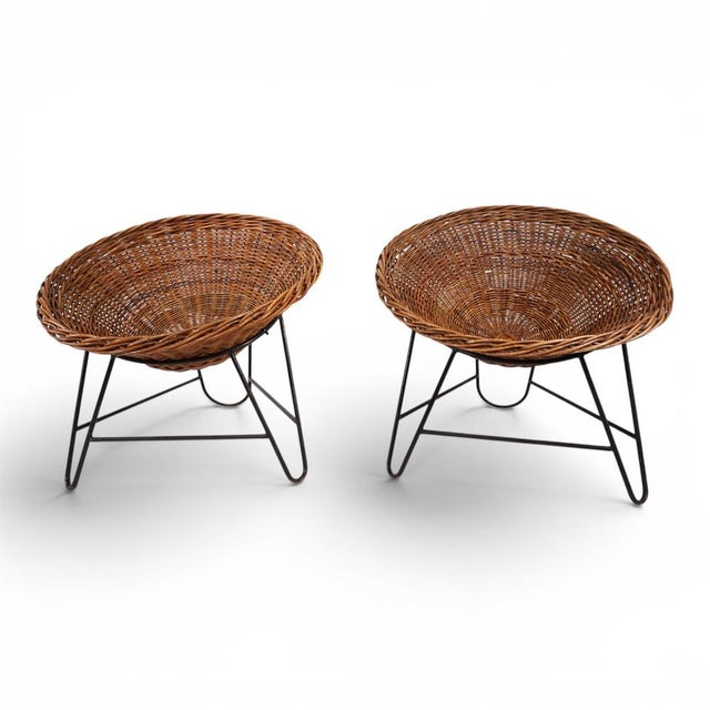 Pod Lounge Chairs in Rattan/Wicker on a Metal Frame, 1970s, Set of 2 For Sale - Image 14 of 18