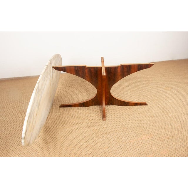 Oval Coffee Table in Carrara Marble and Rosewood by Hugues Poignant 1960. from Roche Bobois For Sale - Image 11 of 18