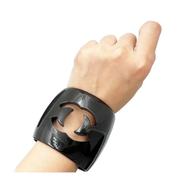 Contemporary Chanel Vintage Black CC Cutout XL Thick Bangle Bracelet For Sale - Image 3 of 4