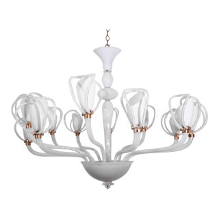 12 Arm Large White Murano Chandelier by Venini For Sale