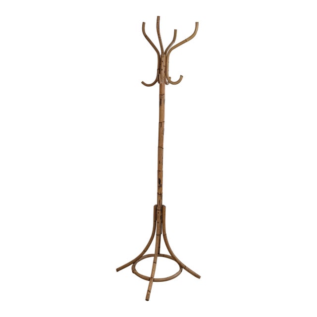 Vintage Standing Bamboo/Rattan Coat and Hat Rack For Sale