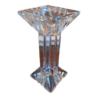 Vintage Solid Lead Crystal Squared Pillar Candleholder For Sale