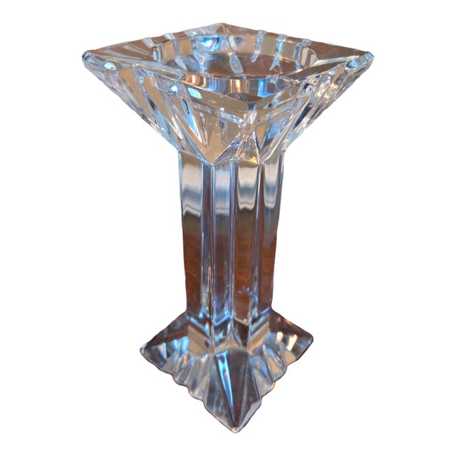Vintage Solid Lead Crystal Squared Pillar Candleholder For Sale