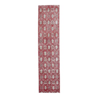 1970 Vintage Red Turkish Runner Rug, Hand Knotted Wool Hallway Runner For Sale