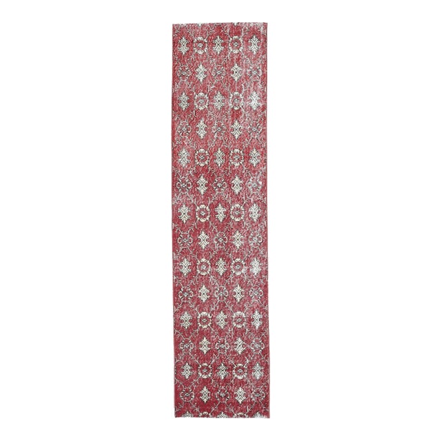 1970 Vintage Red Turkish Runner Rug, Hand Knotted Wool Hallway Runner For Sale